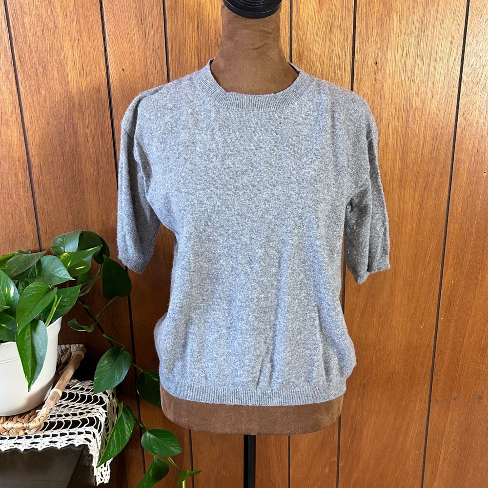 BIANCO & BLU Italy Made Short Sleeve Crewneck Sweater Knit Top L G Grey‎ Wool